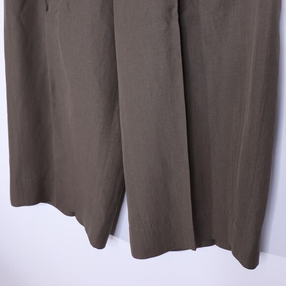 AKRIS PUNTO Fiorella Belted Pants Dark Olive Cropped Wide-Leg Linen Women's 16 - Picture 5 of 10